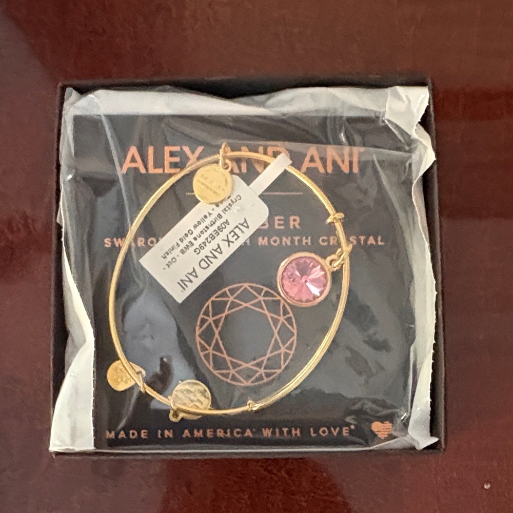 Alex and Ani Gold Bracelet with Pink Crystal Charm
